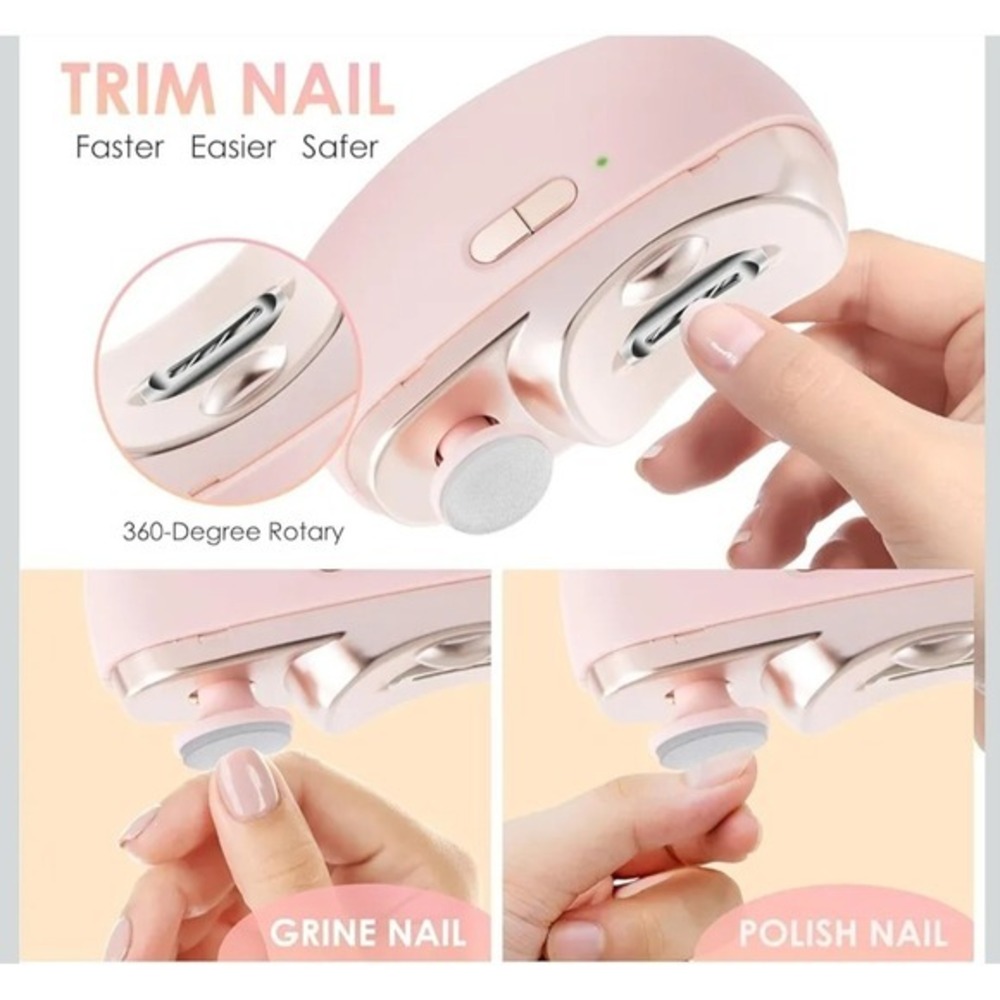 Electric Nail Trimmer Polisher 3-in-1 Rechargeable Pink Automatic Nail Clipper‎